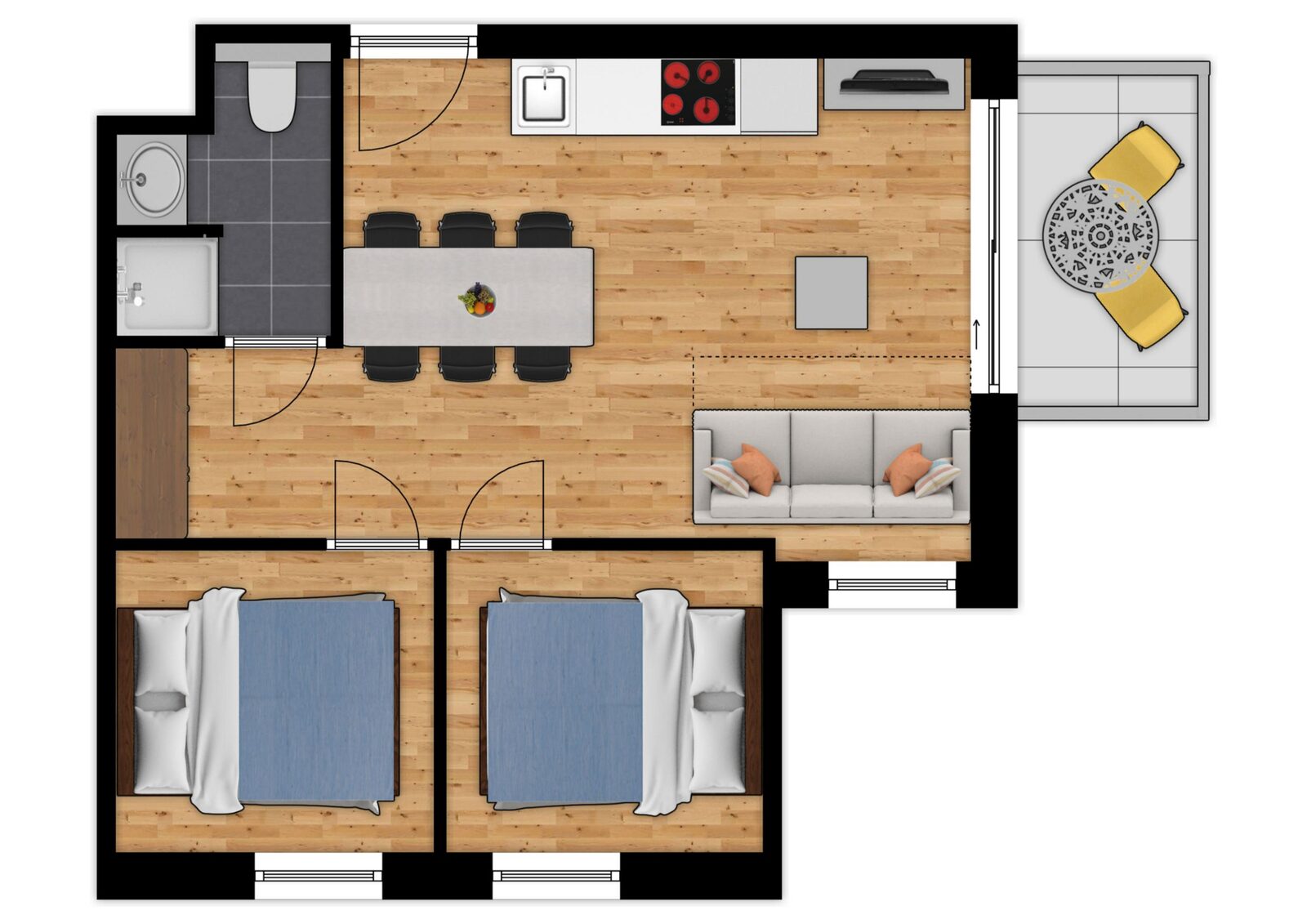 Comfort Suite - 6p | 2 Slaapkamers - Zetelbed