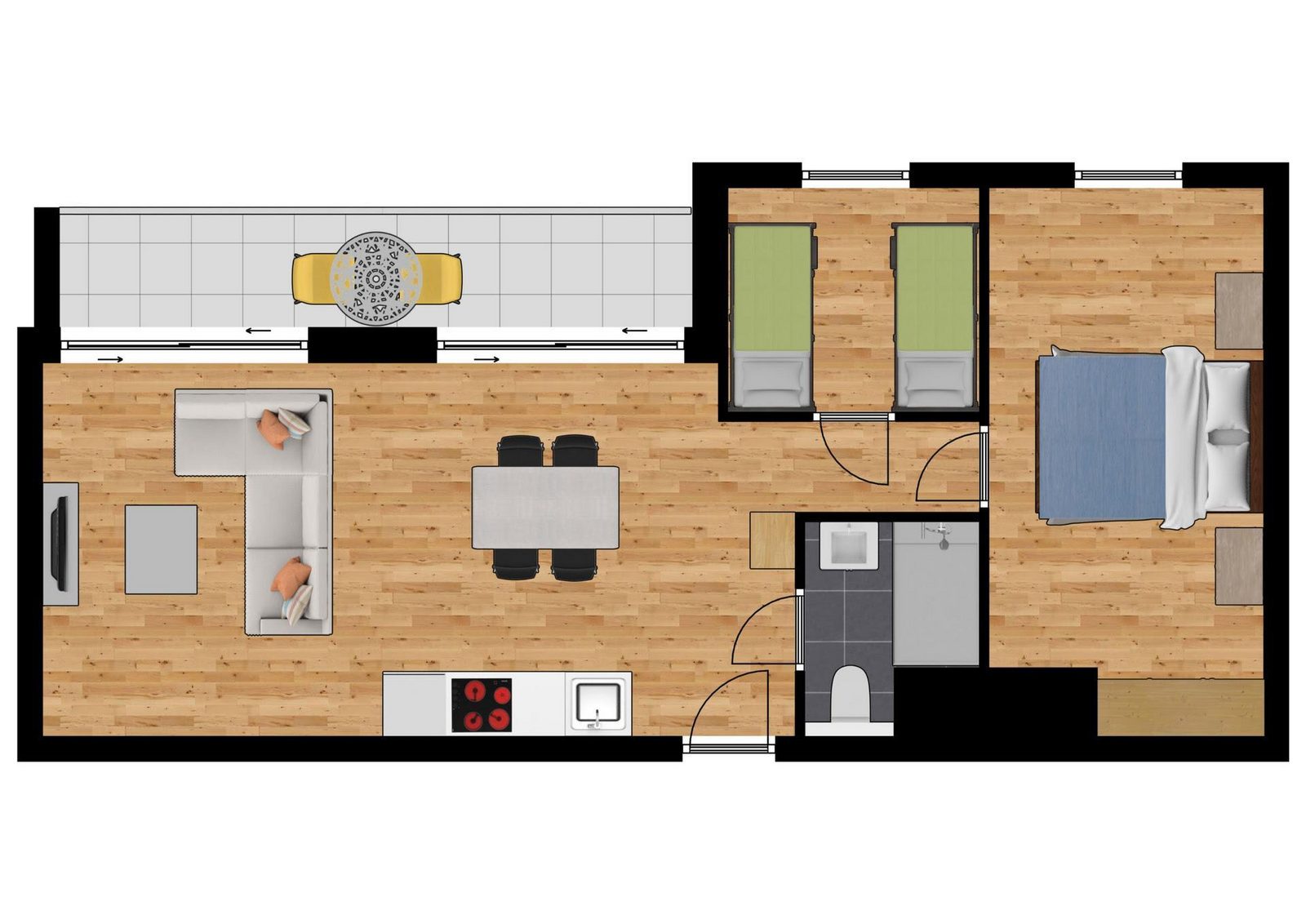 Comfort suite 4p balkon 2 slaapkamers 1 dubbel bed - 2 enkele bedden