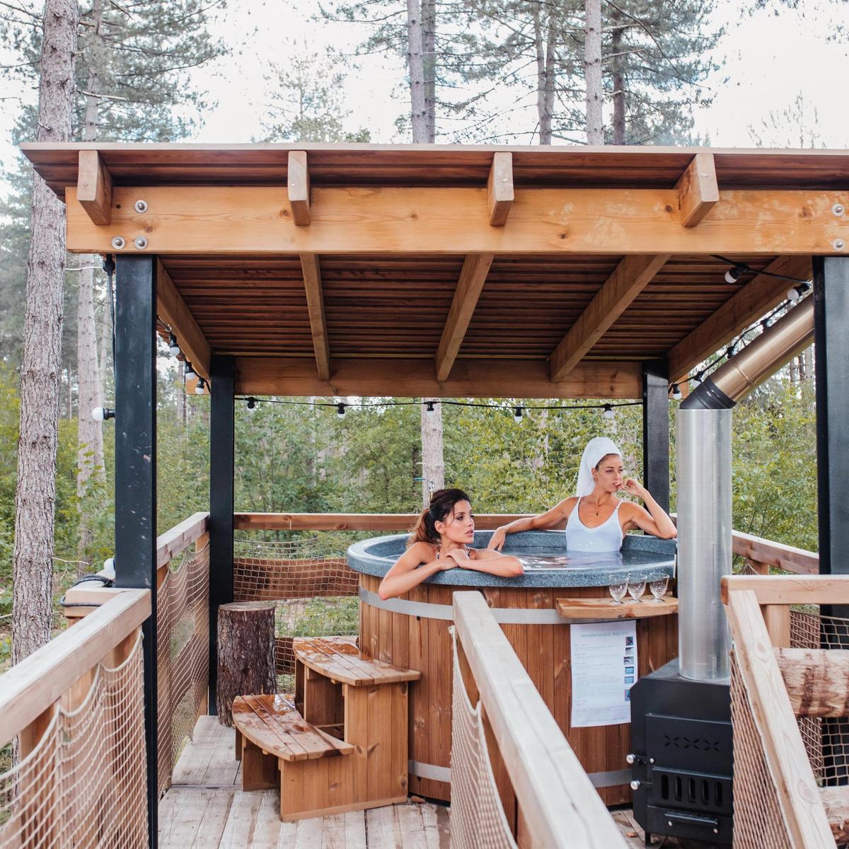 Treetop with hot tub