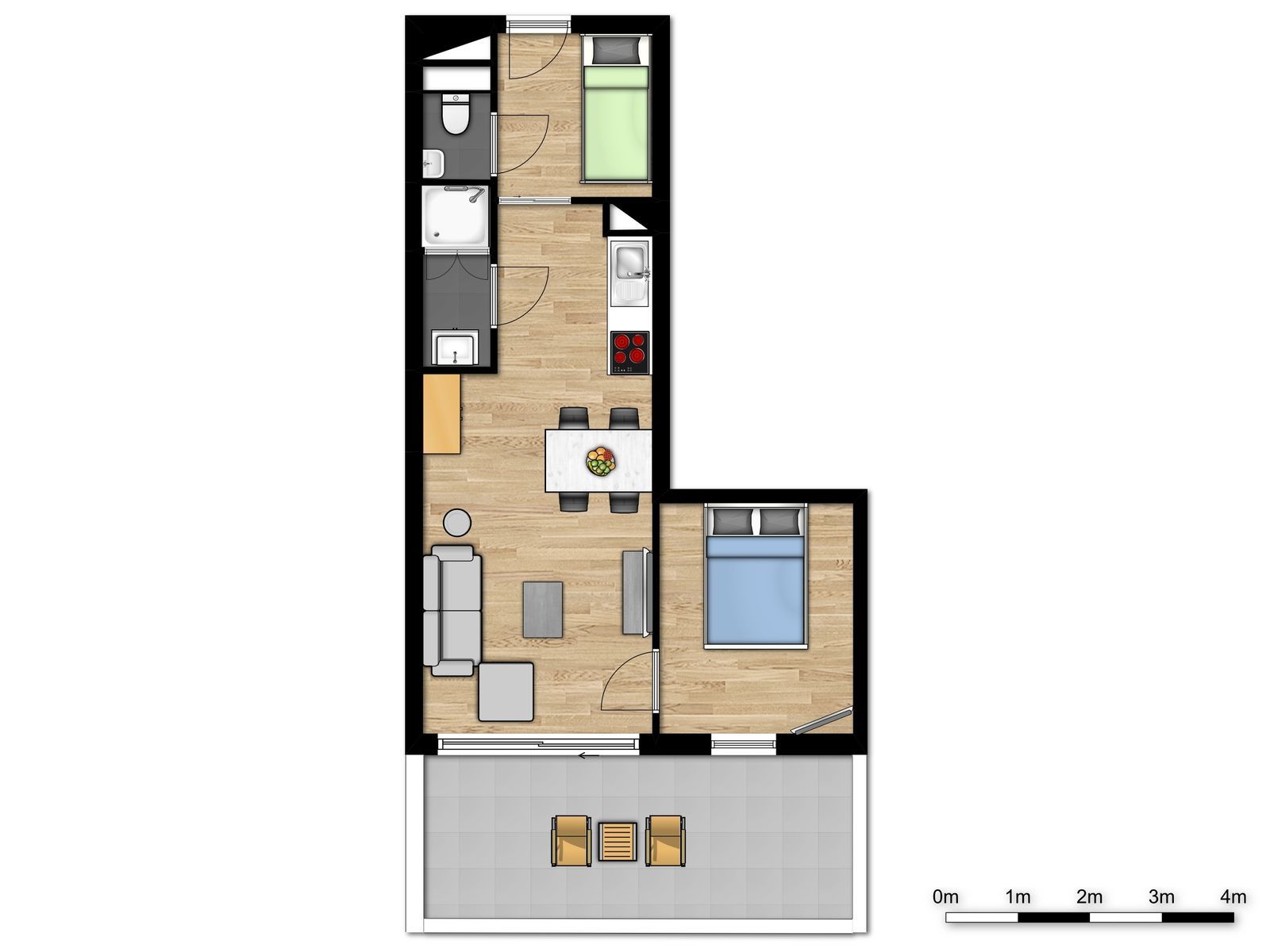 Appartement pour 4 personnes avec lit double et un lit superposé