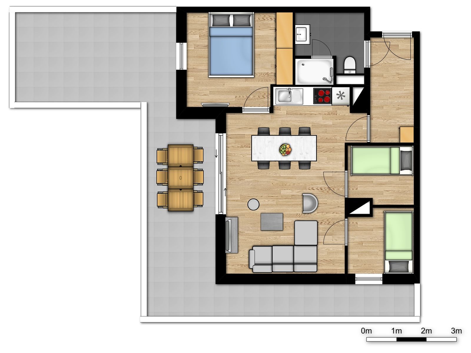 New family penthouse for 6 people with 2 bunk beds