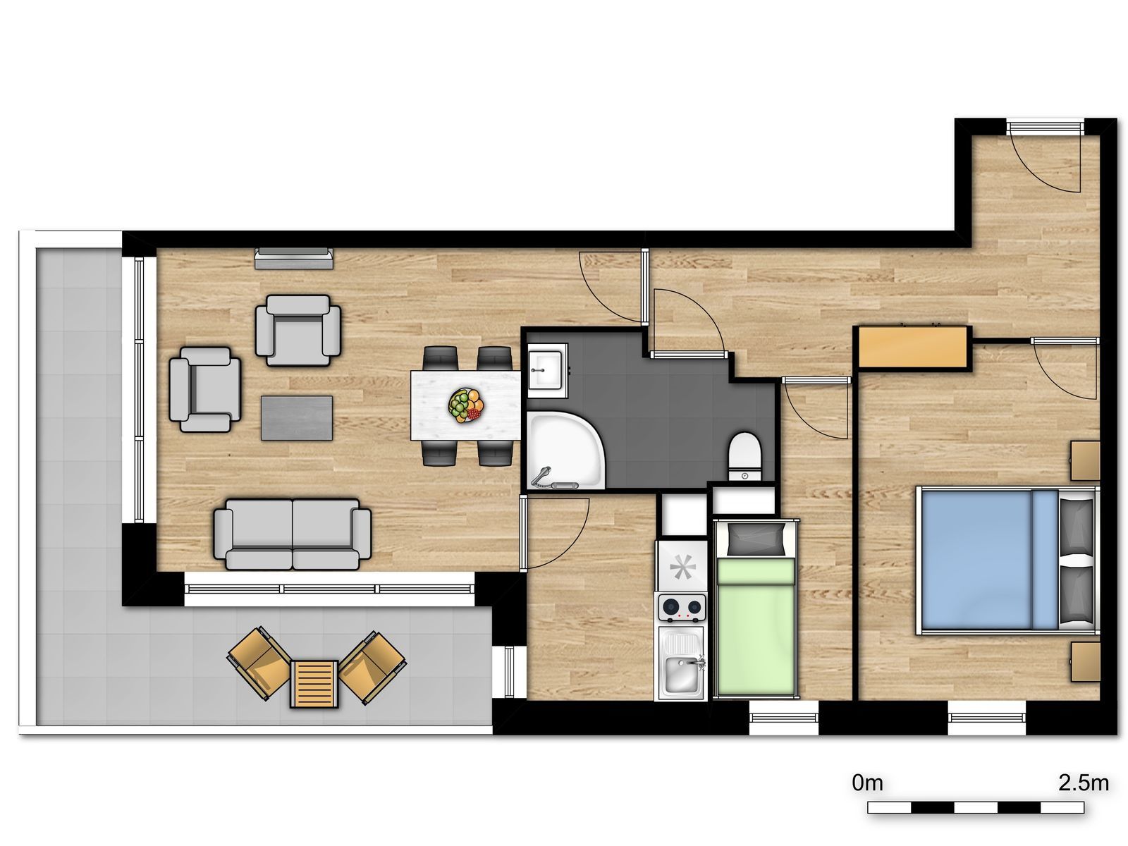 Deluxe suite voor 4 pers met 2 kamers en balkon
